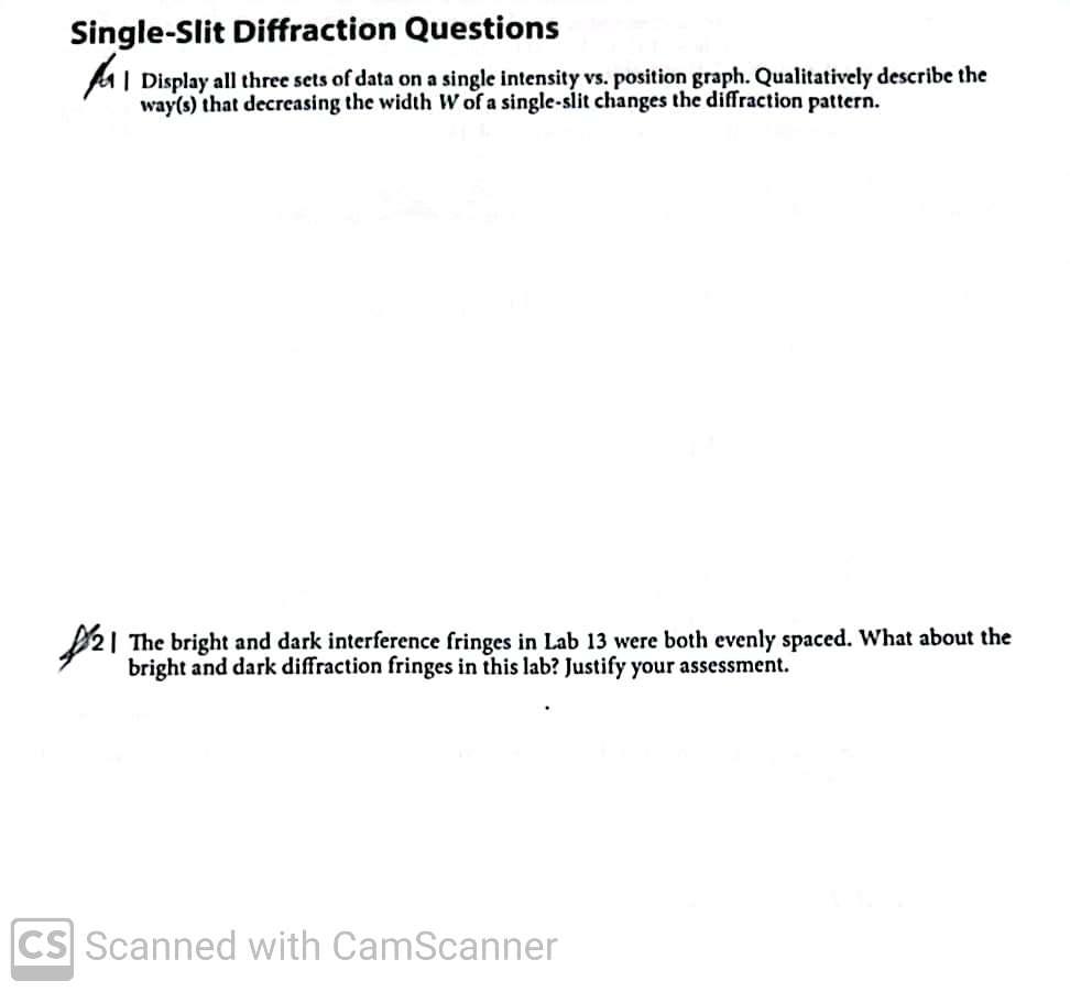 Solved SingleSlit Diffraction Questions A I Display all