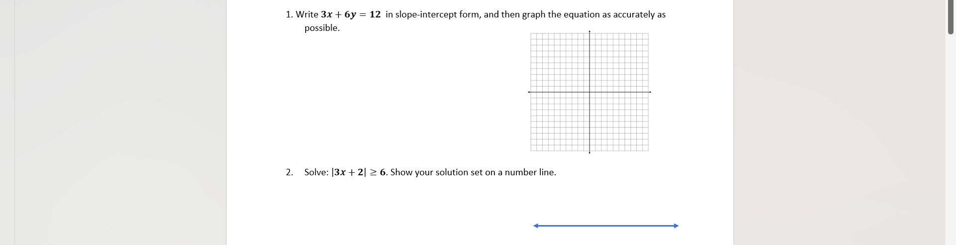 Solved 1. Write 3x+6y=12 in slope-intercept form, and then | Chegg.com