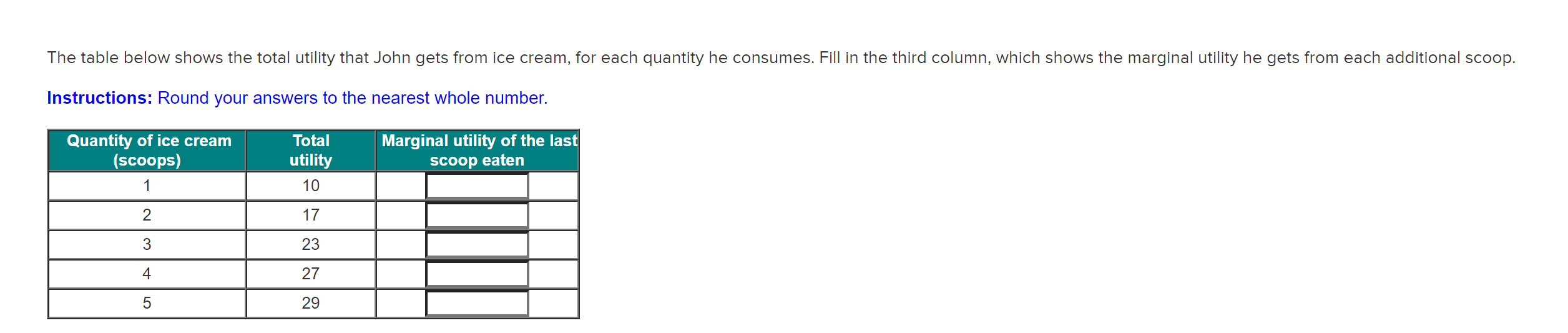 Solved The Table Below Shows The Total Utility That John | Chegg.com