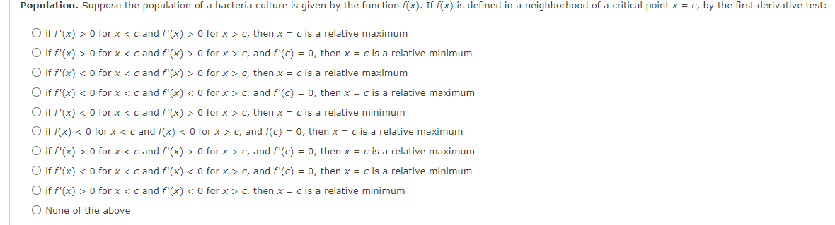 Solved Population. Suppose the population of a bacteria | Chegg.com