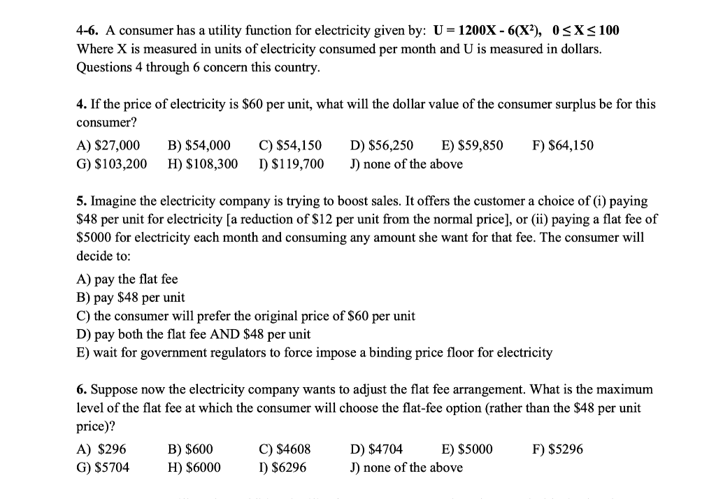 Solved 4-6. A consumer has a utility function for | Chegg.com