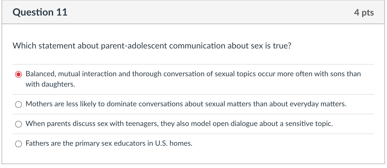 Solved Which statement about parent-adolescent communication | Chegg.com