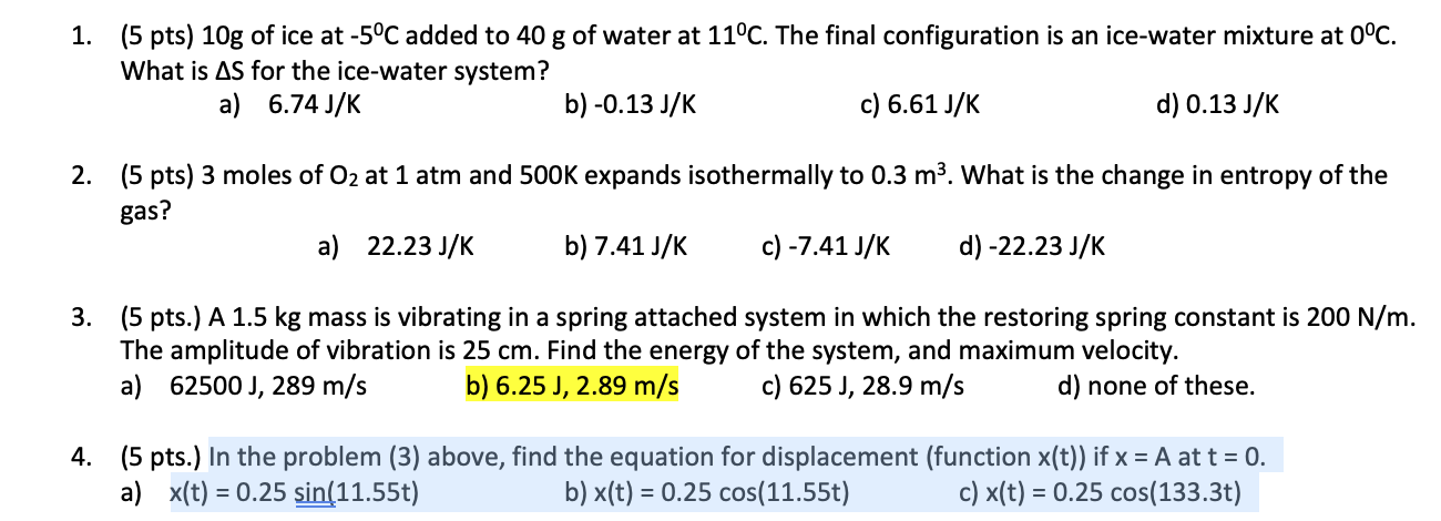 Solved 1 5 Pts 10g Of Ice At 5 C Added To 40 G Of Wat Chegg Com