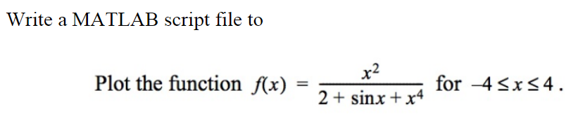 Solved Write a MATLAB script file to Plot the function f(x) | Chegg.com