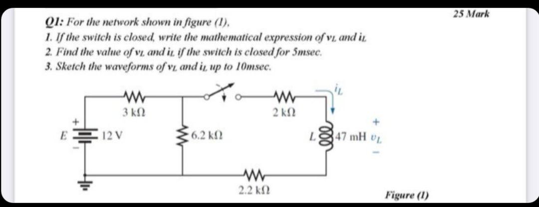Solved 25 Mark Q1: For the network shown in figure (1), 1. | Chegg.com