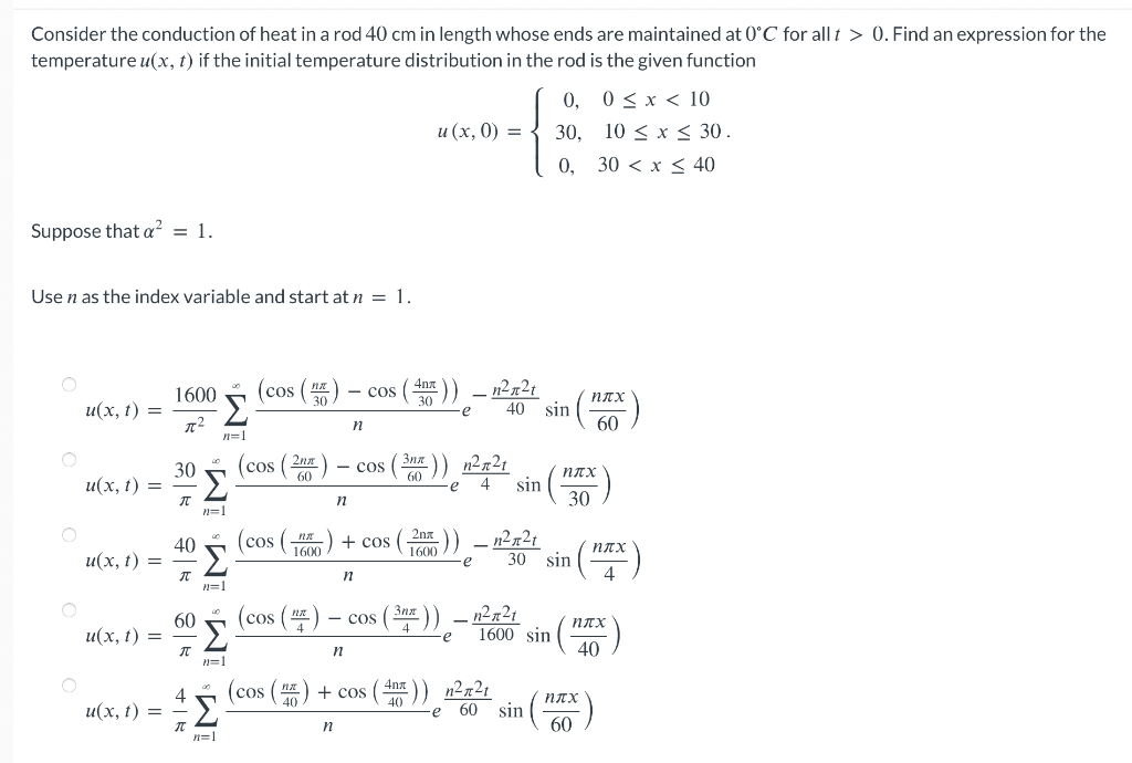 Solved Consider the conduction of heat in a rod 40 cm in | Chegg.com