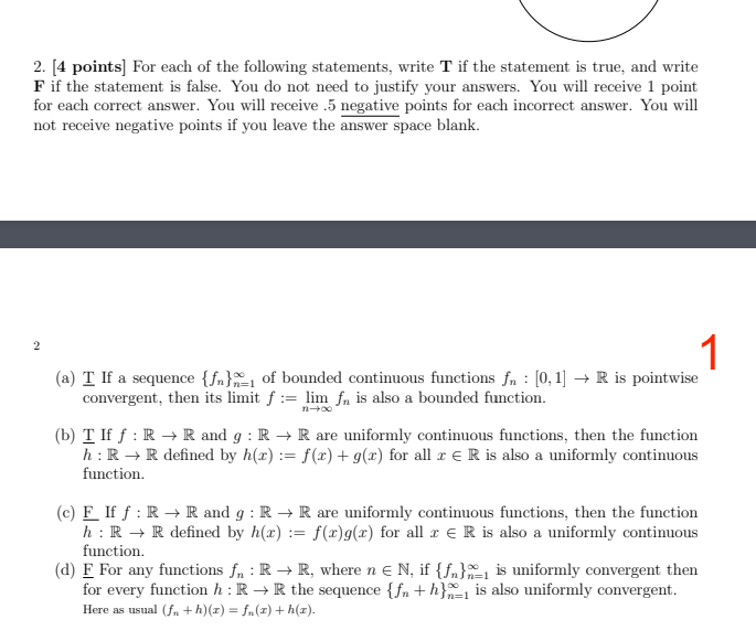 Solved 2 4 Points For Each Of The Following Statements Chegg Com