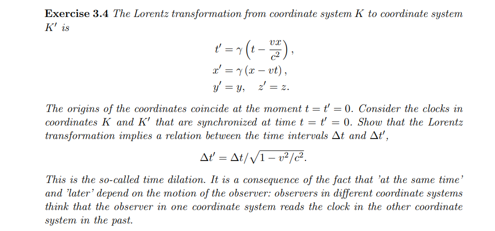 Solved Exercise 3.4 The Lorentz transformation from | Chegg.com