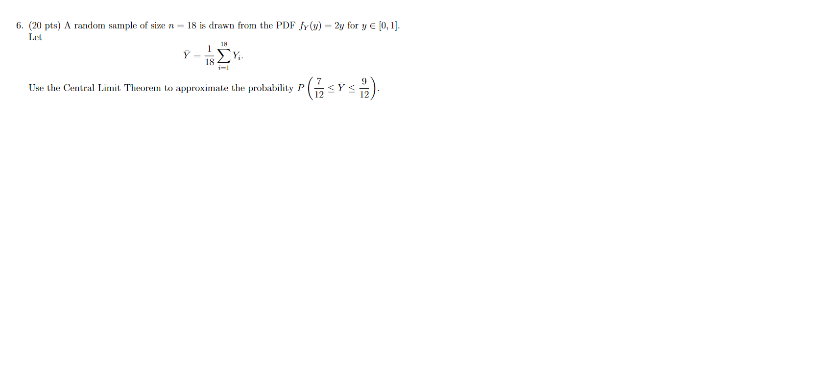 Solved 6. (20 pts) A random sample of size n = 18 is drawn | Chegg.com