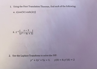 Solved 1. Using the First Translation Theerem, find each of | Chegg.com