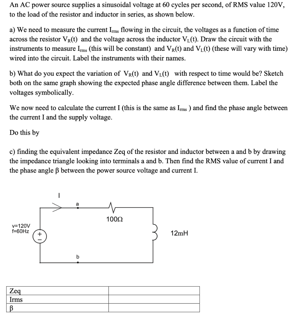 Solved An AC power source supplies a sinusoidal voltage at | Chegg.com