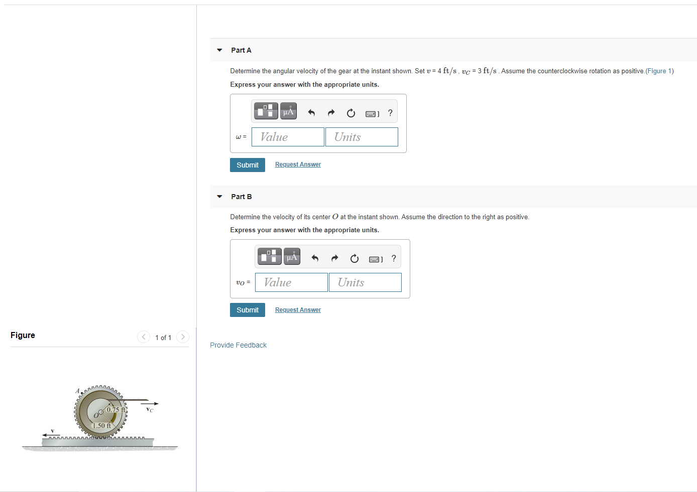 Solved Part A) Determine the angular velocity of the gear at | Chegg.com
