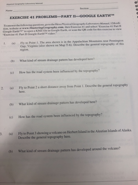 Solved EXERCISE 41 Stream Drainage Patterns Name Section