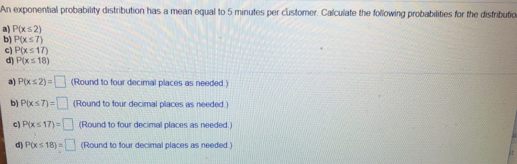 Solved An exponential probability distribution has a mean | Chegg.com