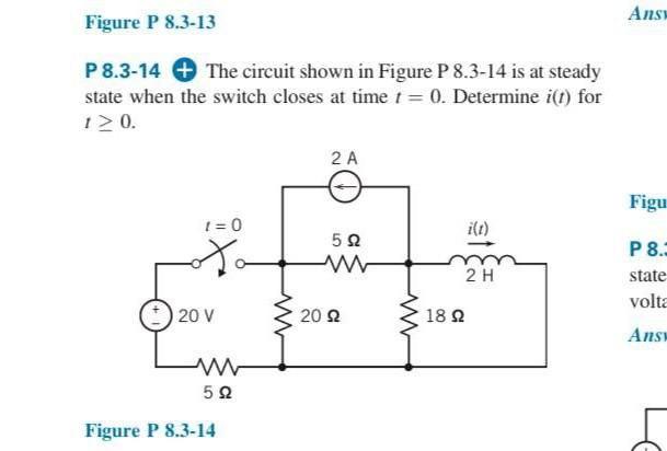 Solved P 8.3-14 ⊕ The circuit shown in Figure P 8.3-14 is at | Chegg.com