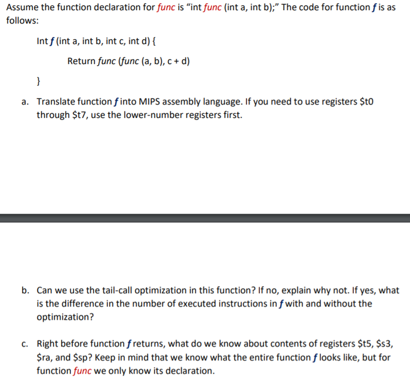 Solved Assume the function declaration for func is “int func | Chegg.com