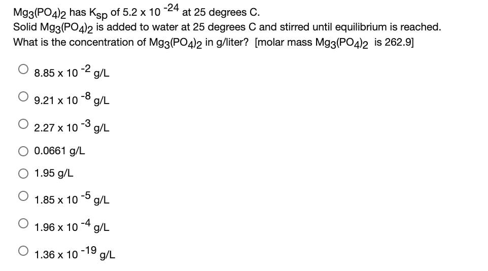 Solved 24 Mg3po42 Has Ksp Of 52 X 10 At 25 Degrees C 2935