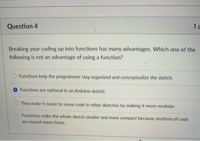 Coding Function Components Breakdwon Solved Question 4 Breaking your coding up into functions has | Chegg.com