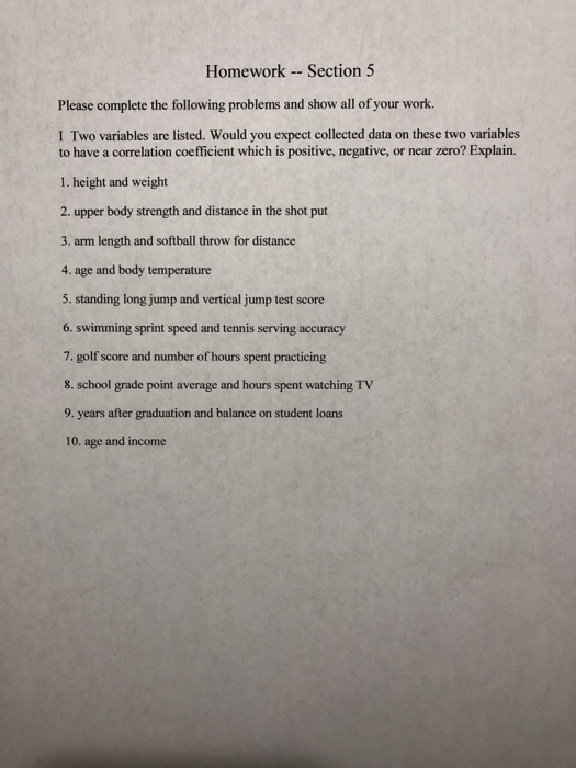 Solved Homework - Section 5 Please complete the following | Chegg.com