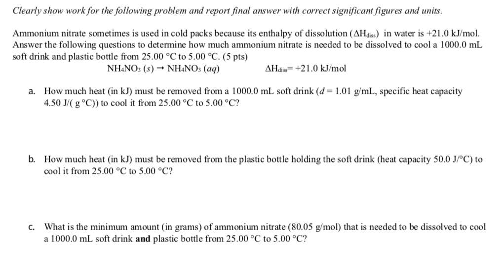 Solved Ammonium nitrate sometimes is used in cold packs