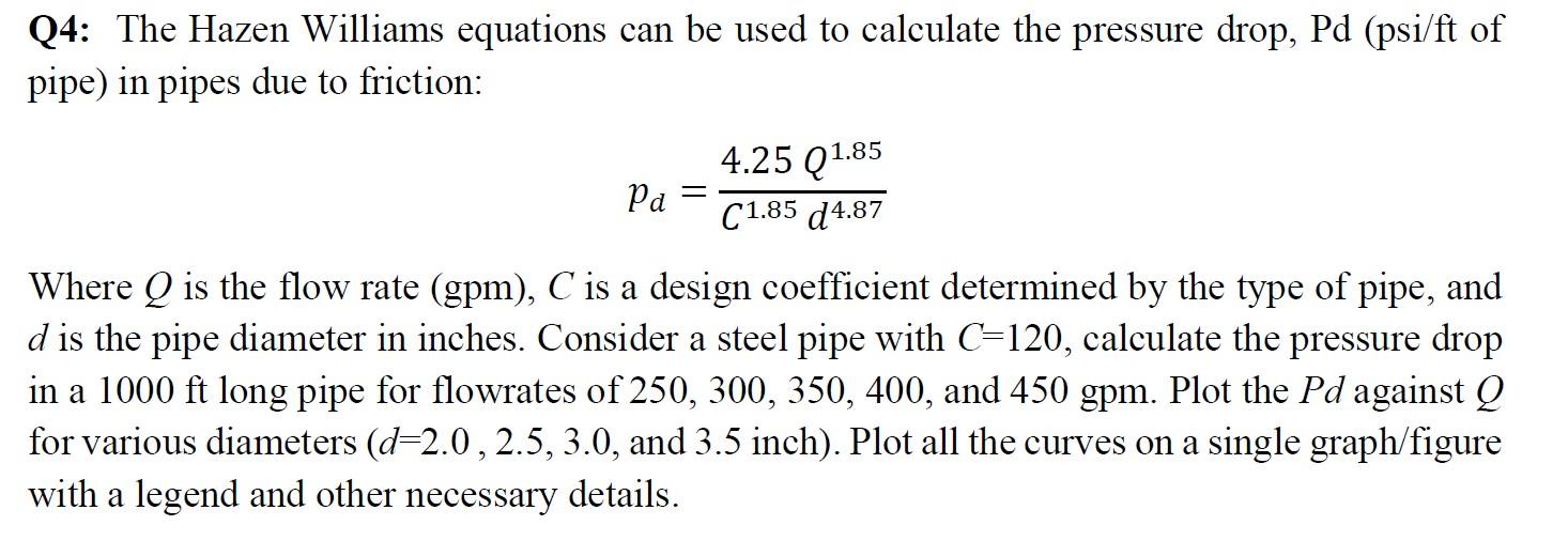 Solved Q4: The Hazen Williams Equations Can Be Used To | Chegg.com