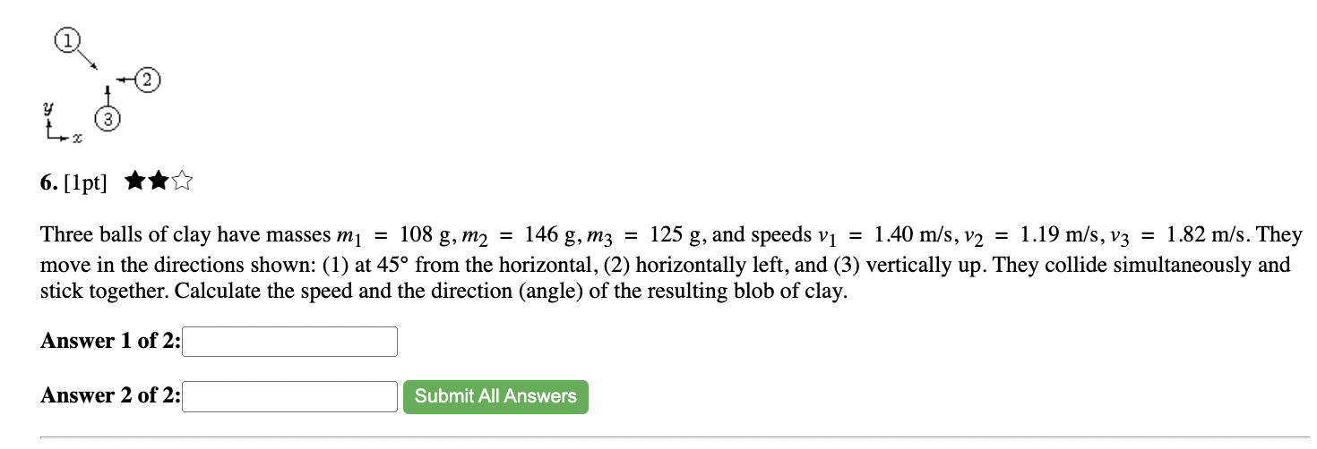 Solved Three balls of clay have masses m1=108 g,m2=146 | Chegg.com