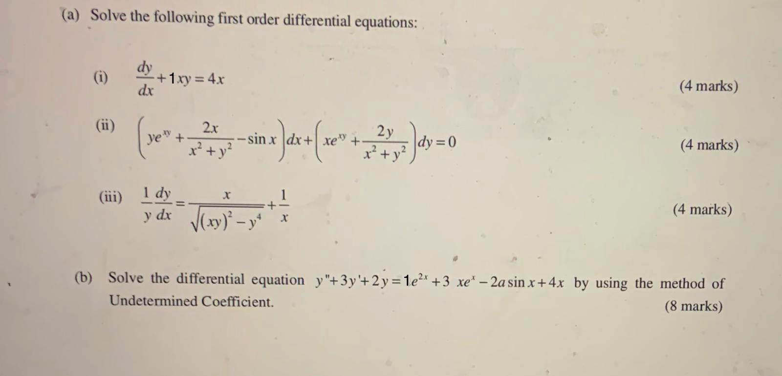 Solved (a) Solve the following first order differential | Chegg.com