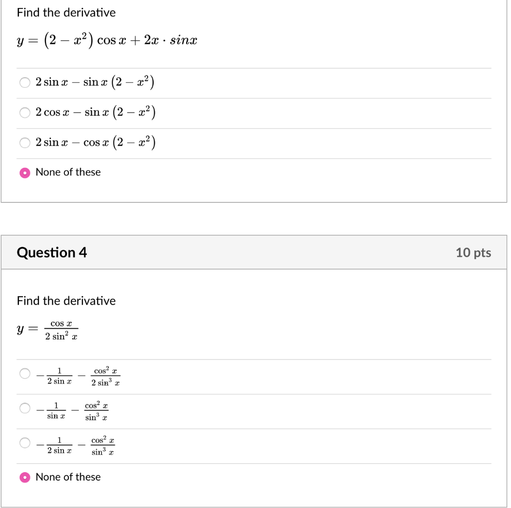 find the derivative of ax2   sinx p   q cos x