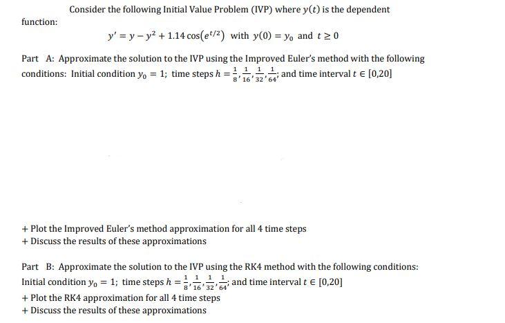 Solved Function Y′ Y−y2 1 14cos Et 2 With Y 0 Y0 And T≥0