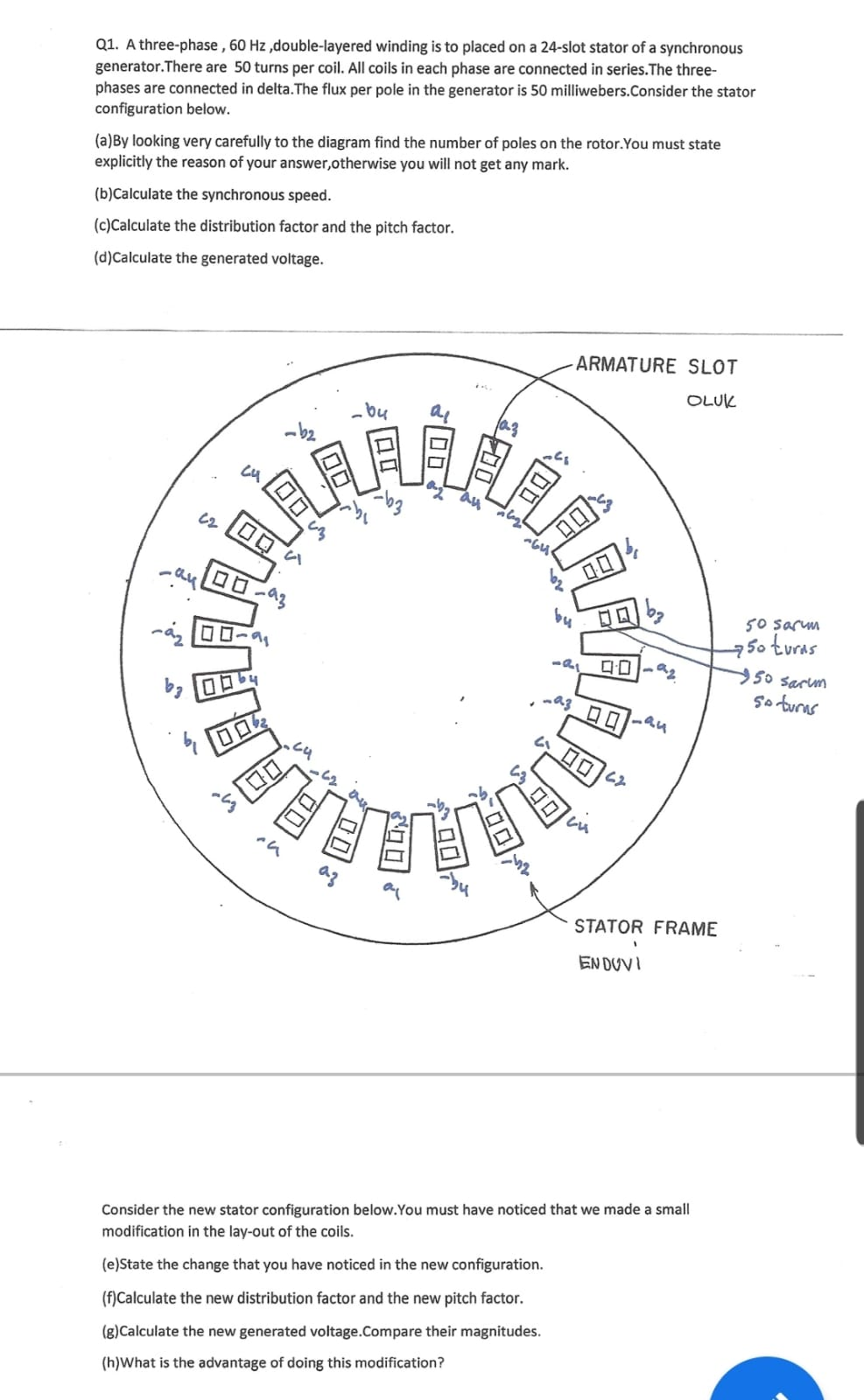 Solved 304 Q1. A threephase , 60 Hz,doublelayered winding