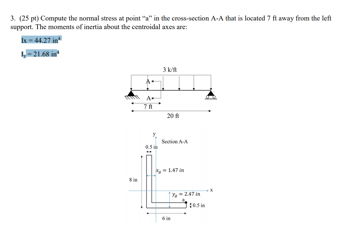 Solved Compute the normal stress at point “a” in the | Chegg.com