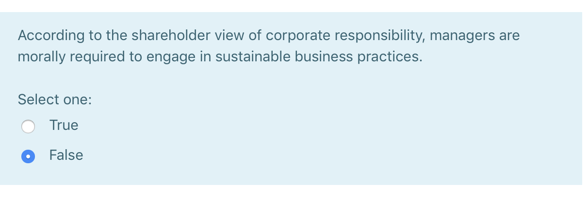 Solved According to the shareholder view of corporate | Chegg.com