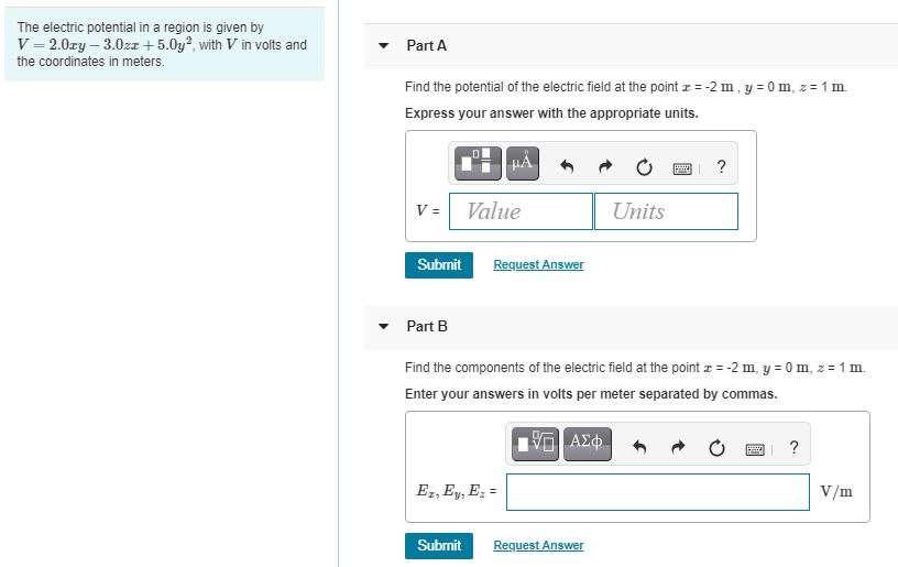 Solved The electric potential in a region is given by | Chegg.com