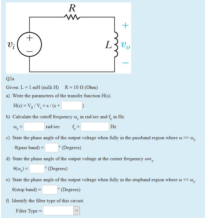 Solved W Q2a Given L 1 Mh Milli H R 10 2 Ohm A Wr Chegg Com