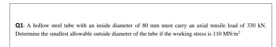 Solved Q1: A hollow steel tube with an inside diameter of 80 | Chegg.com