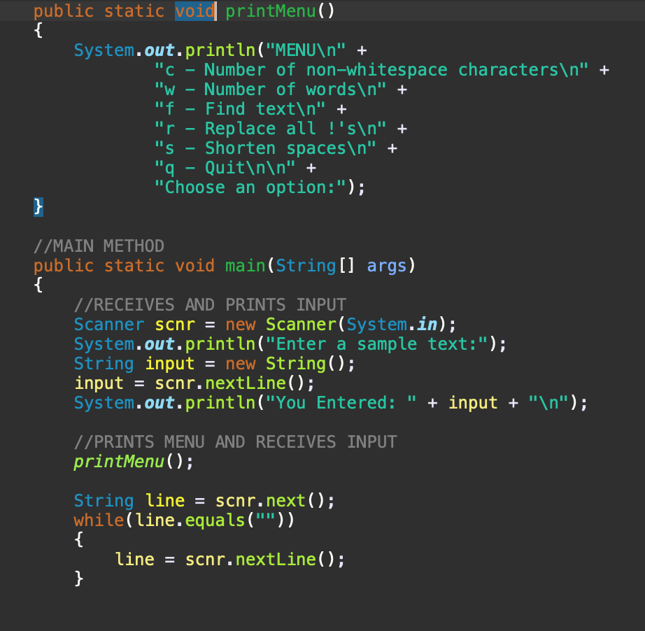 public static void printMenu( | Chegg.com