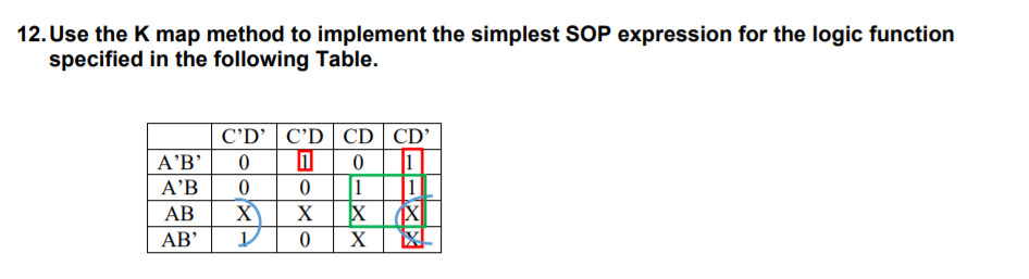 Solved 12. Use the K map method to implement the simplest | Chegg.com