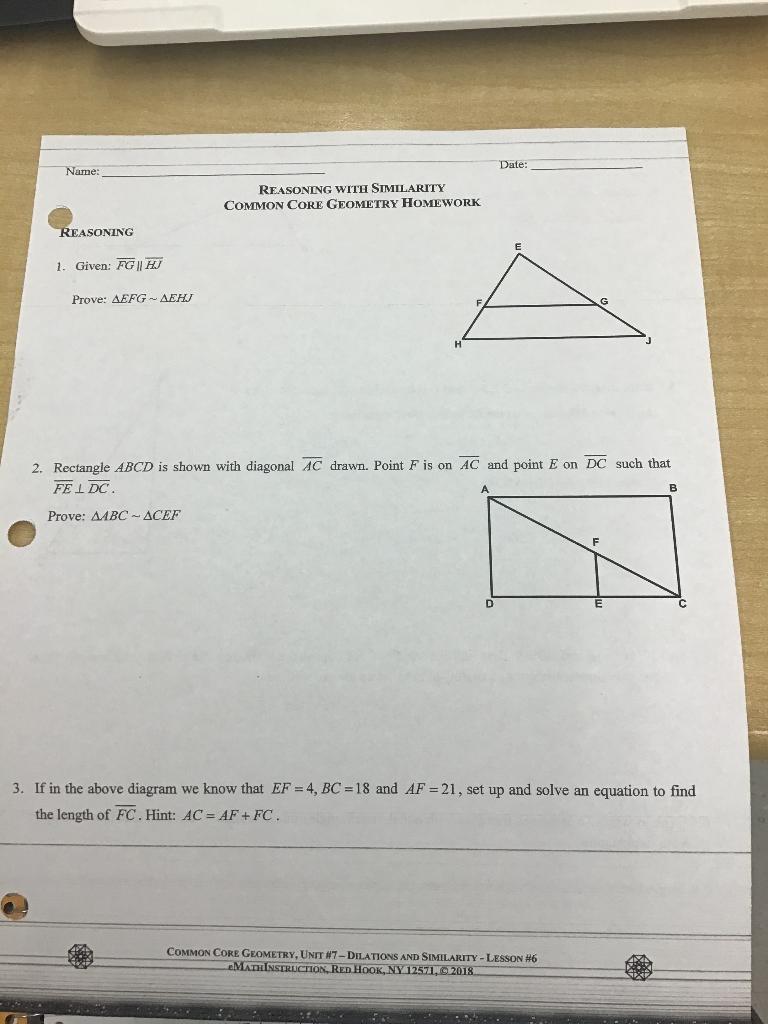 similarity common core geometry homework answers