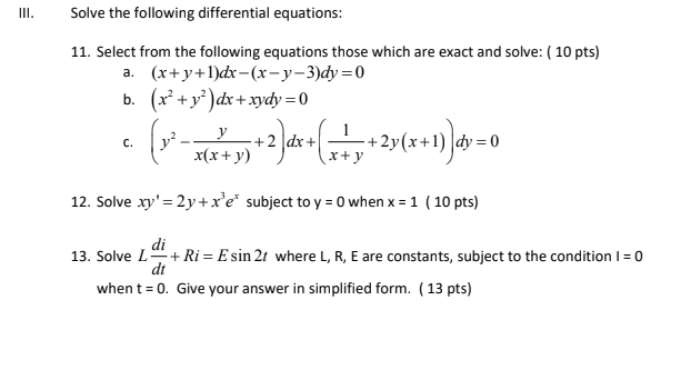 Solved Solve the following differential equations: 11. | Chegg.com