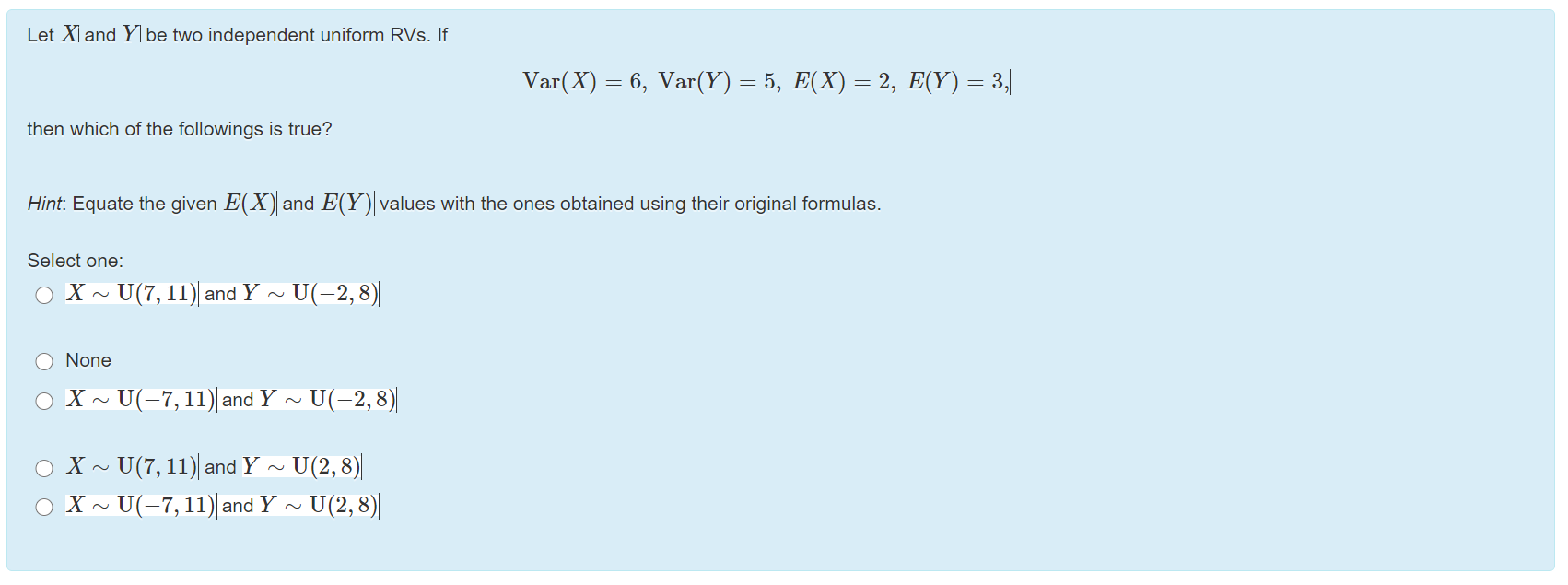 Solved Let Xl And Y Be Two Independent Uniform Rvs If Va Chegg Com