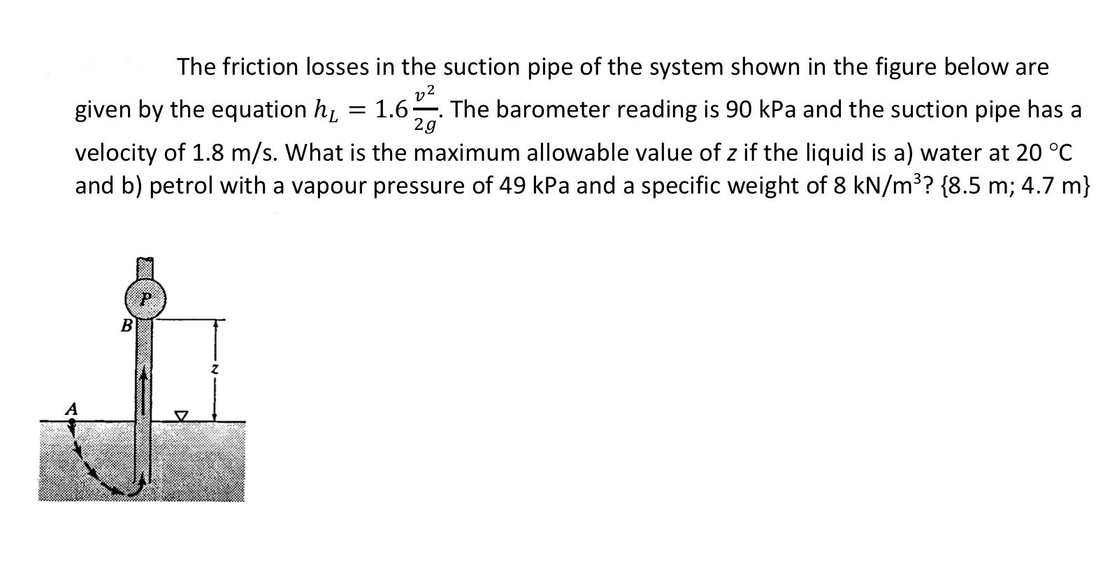 Solved The friction losses in the suction pipe of the system | Chegg.com