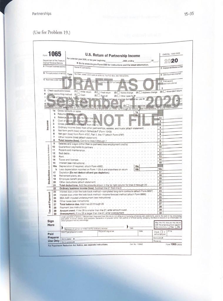 Textbook Question 19. Form 1065 - Everything you need | Chegg.com