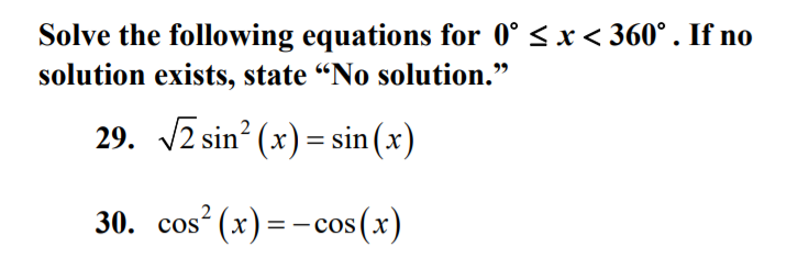 Solved Solve the following equations for 0° 5 x