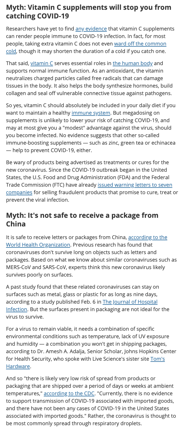 Solved Myth Vitamin C supplements will stop you from