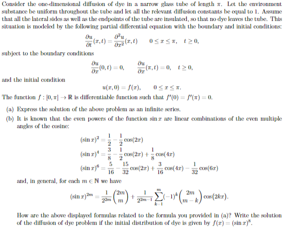 Solved og (0,t) = 0, Consider the one-dimensional diffusion | Chegg.com