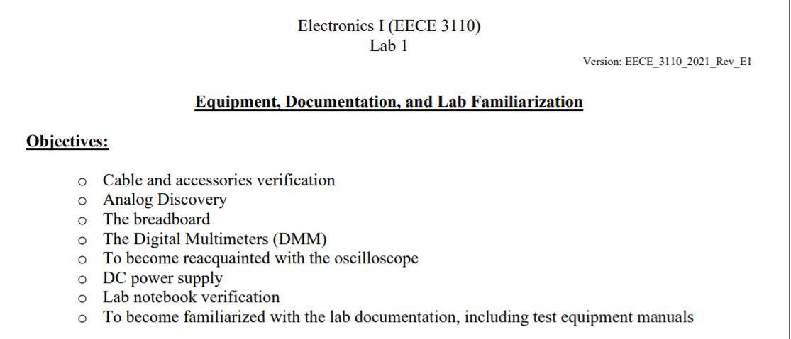 Solved Electronics I (EECE 3110) Lab 1 Version: | Chegg.com | Chegg.com