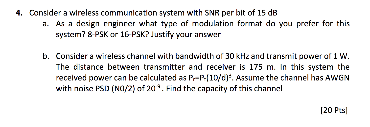 Solved 4. Consider a wireless communication system with SNR | Chegg.com