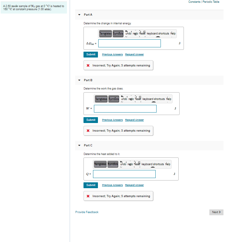 Solved Constants Periodic Table A 2.60 mole sample of N2 gas | Chegg.com