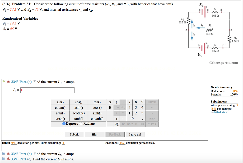 Solved (5%) Problem 31: Consider the following circuit of | Chegg.com