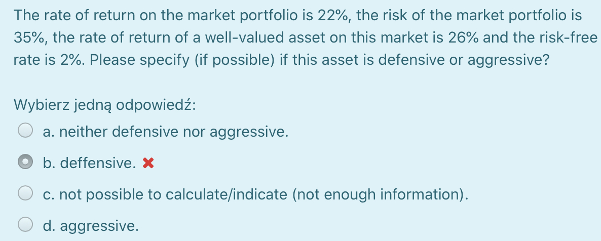 Solved The rate of return on the market portfolio is 22%, | Chegg.com